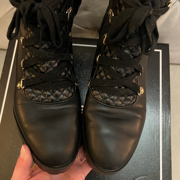 Karl Lagerfeld Paris Pervot black combat style boot with lug gold hardware 7.5 - Picture 11 of 14